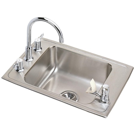 Elkay Lustertone Classic SS 31" x 19-1/2" x 5-1/2" 4-Hole Single Classroom ADA Sink , Faucet/Bubbler Kit DRKAD311955C